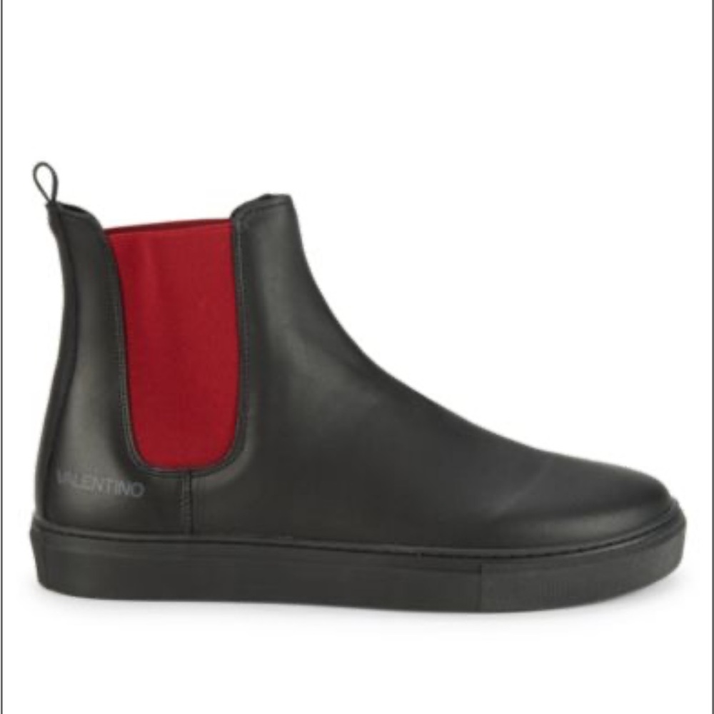 Valentino Black and Red Leather Chelsea Boots